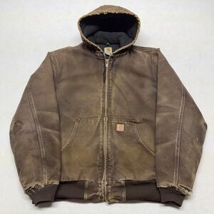 Vintage Carhartt J130 DKB Workwear Jacket Distressed Hooded Canvas Brown L Tall